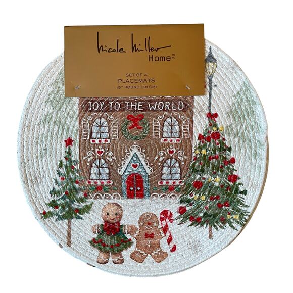 NICOLE MILLER Gingerbread Placemats 15in Set of 4 Christmas Holiday New - Picture 8 of 8